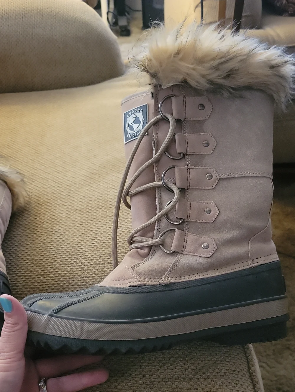 Brand  Rugged Exposure Women's Taupe Lace-Up Faux Fur Winter Boots